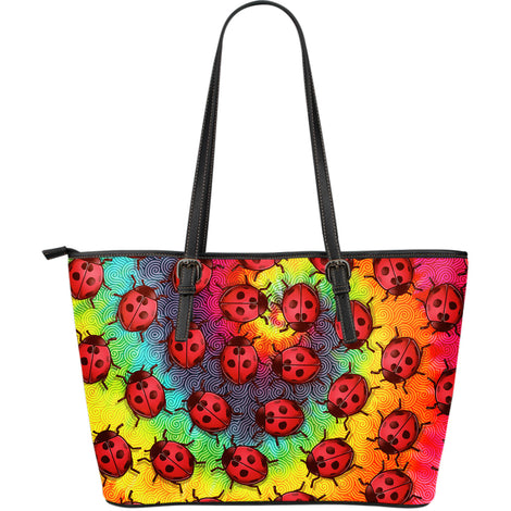 Lady Bug Swirl Large Leather Tote Bag - Tie Dye