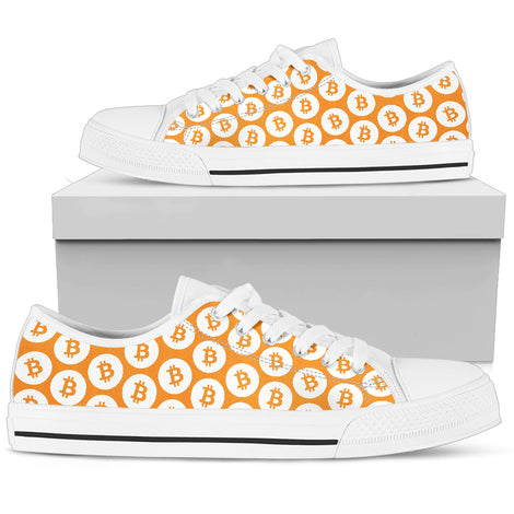 Bitcoin Pattern Low Top Shoes - Orange & White w/White Trim