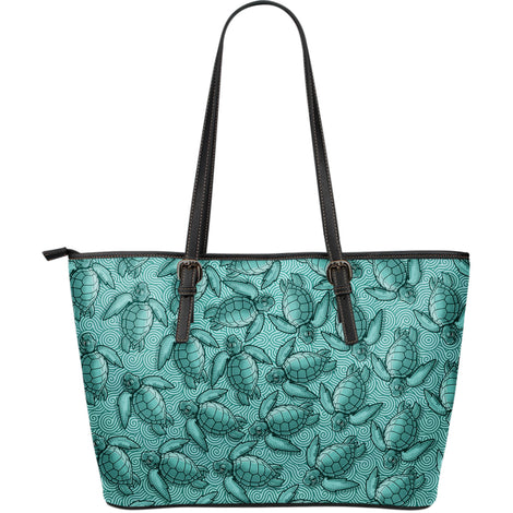 Turtle Swirl Large Leather Tote Bag - Teal