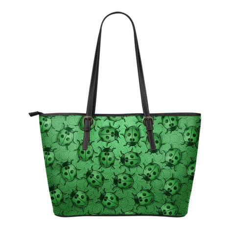 Lady Bug Swirl Small Leather Tote Bag - Green