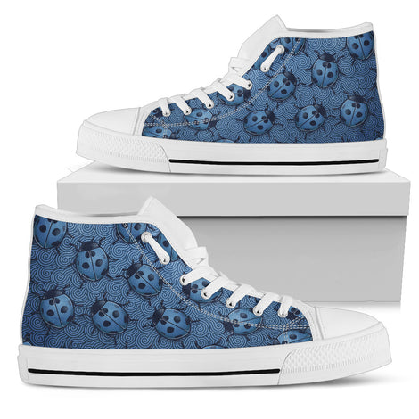 Lady Bug Swirl High Top Shoes - Blue w/White Trim