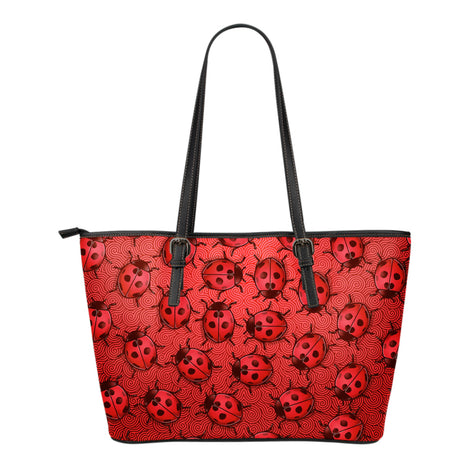 Lady Bug Swirl Small Leather Tote Bag - Red