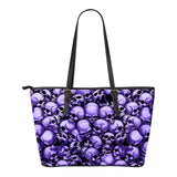 Skull Pile Small Leather Tote Bag - Purple