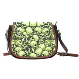 Skull Pile Black Canvas Saddle Bag - Gold w/Leather Trim
