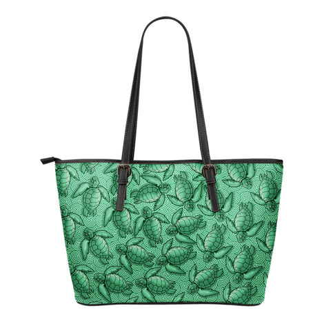 Turtle Swirl Small Leather Tote Bag - Green