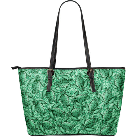Turtle Swirl Large Leather Tote Bag - Green