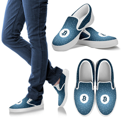 Bitcoin Pattern Slip On Shoes - Blue w/White Trim