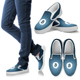 Bitcoin Pattern Slip On Shoes - Blue w/White Trim