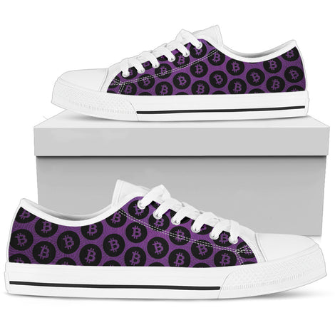 Bitcoin Pattern Low Top Shoes - Purple & Black w/Black Trim