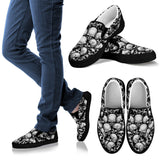 Skull Pile Slip On Shoes - Black & White w/Black Trim