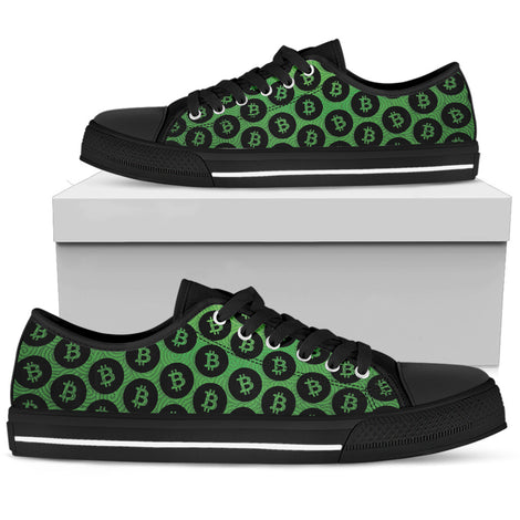 Bitcoin Pattern Low Top Shoes - Green & Black w/Black Trim