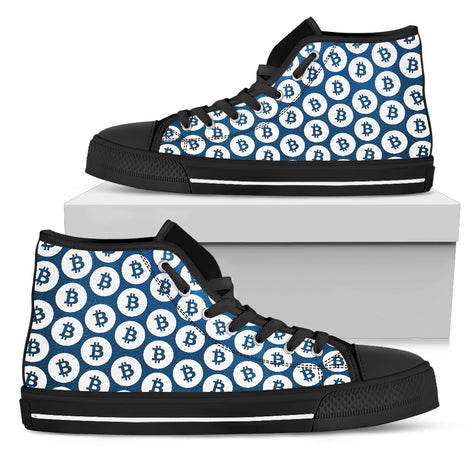 Bitcoin Pattern High Top Shoes - Blue & White w/Black Trim