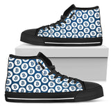 Bitcoin Pattern High Top Shoes - Blue & White w/Black Trim