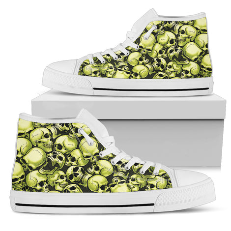 Skull Pile High Top Shoes - Gold w/White Trim