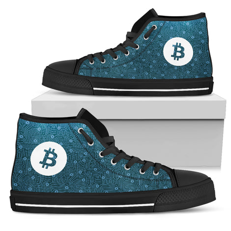 Bitcoin Network Pattern High Top Shoes - Blue w/Black Trim