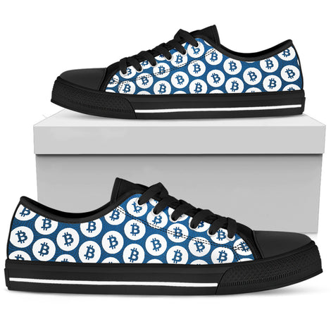 Bitcoin Pattern Low Top Shoes - Blue & White w/Black Trim