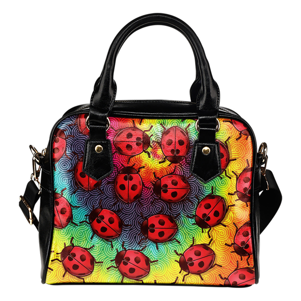 Lady Bug Swirl Shoulder Handbag - Tie Dye w/Black Trim