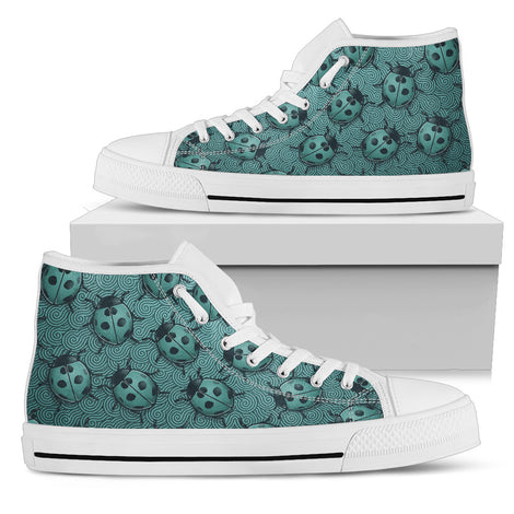 Lady Bug Swirl High Top Shoes - Teal w/White Trim