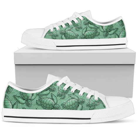 Turtle Swirl Low Top Shoes - Green w/White Trim