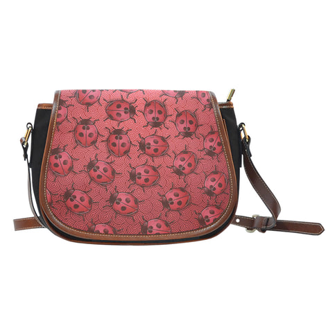 Lady Bug Swirl Black Canvas Saddle Bag - Red w/Leather Trim
