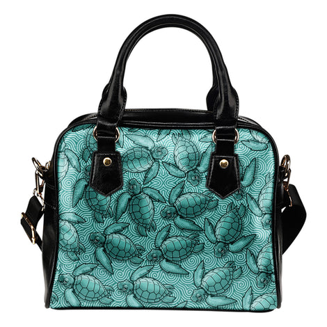 Turtle Swirl Shoulder Handbag - Teal w/Black Trim