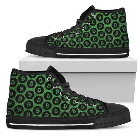 Bitcoin Pattern High Top Shoes - Green & Black w/Black Trim