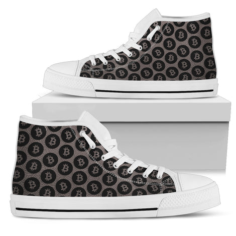 Bitcoin Pattern High Top Shoes - Gray & Black w/White Trim