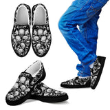 Skull Pile Slip On Shoes - Black & White w/Black Trim