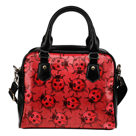 Lady Bug Swirl Shoulder Handbag - Red w/Black Trim