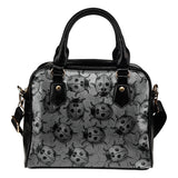 Lady Bug Swirl Shoulder Handbag - Black & White w/Black Trim