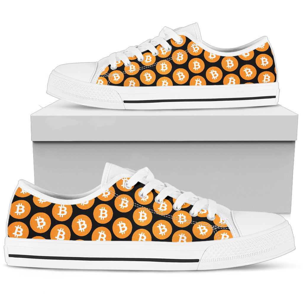 Bitcoin Pattern Low Top Shoes - Orange & Black w/Black Trim