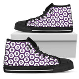 Bitcoin Pattern High Top Shoes - Purple & White w/Black Trim