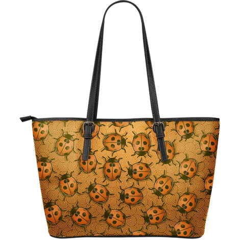 Lady Bug Swirl Large Leather Tote Bag - Orange