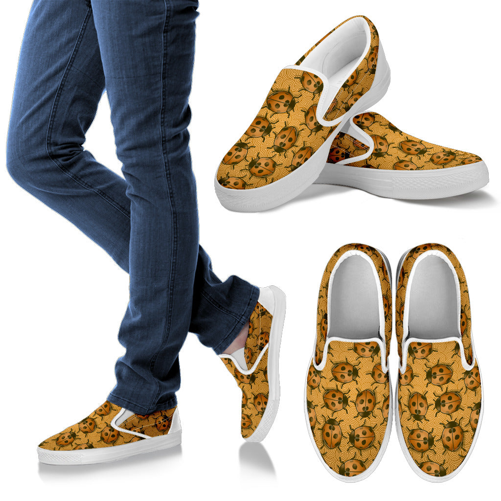 Lady Bug Swirl Slip-On Shoes - Orange w/White Trim