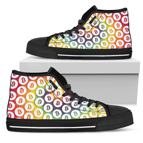 Bitcoin Pattern High Top Shoes - Tie Dye & White w/Black Trim