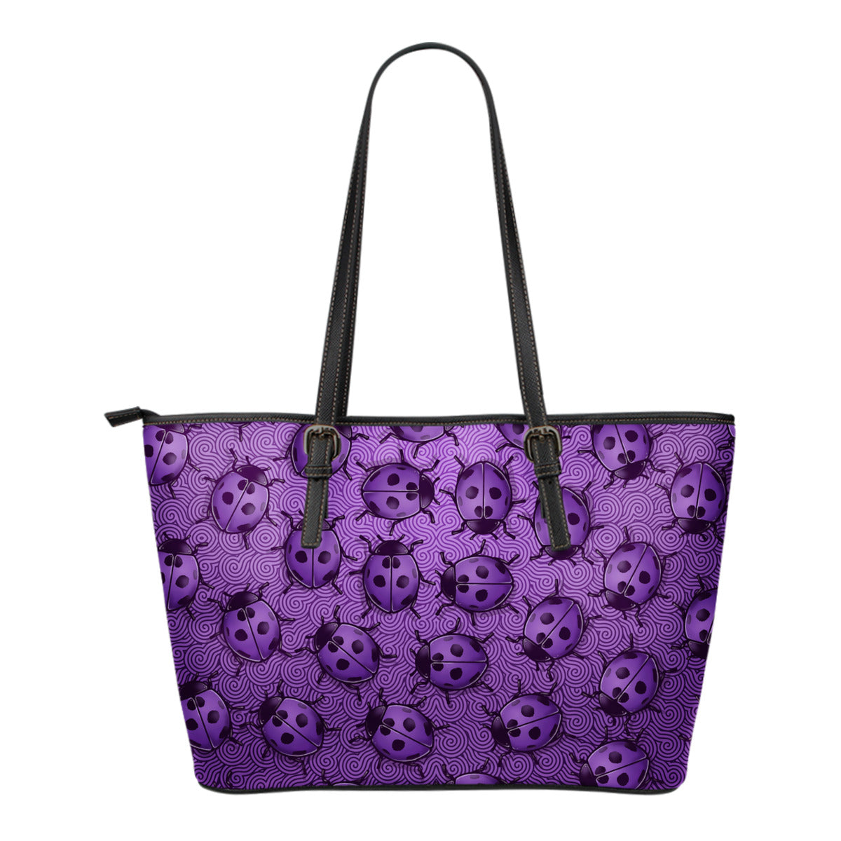 Lady Bug Swirl Small Leather Tote Bag - Purple