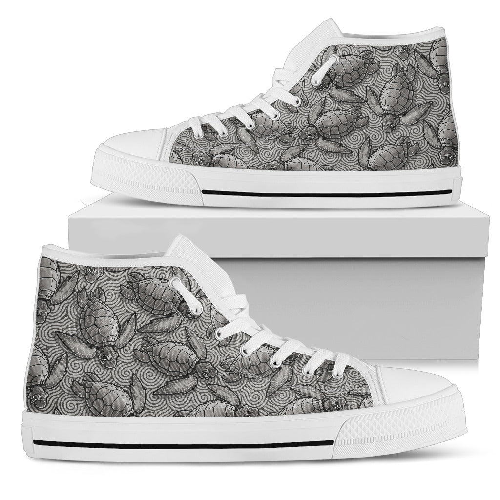 Turtle Swirl High Top Shoes - Gray w/White Trim