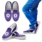 Bitcoin Pattern Slip On Shoes - Purple w/White Trim
