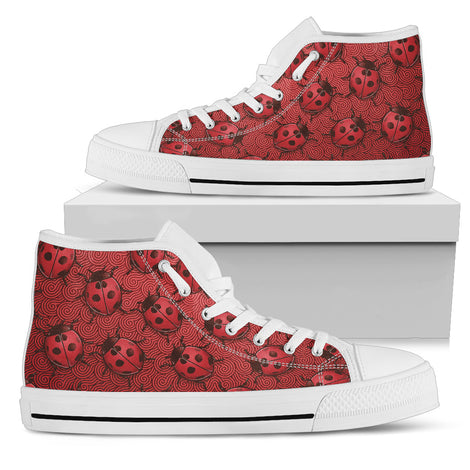 Lady Bug Swirl High Top Shoes - Red w/White Trim