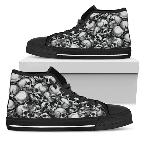 Skull Pile High Top Shoes - Black w/Black Trim