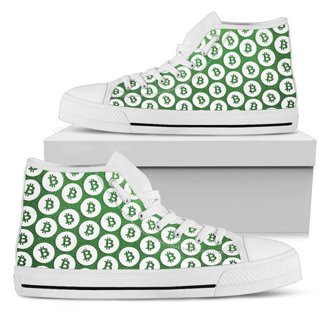 Bitcoin Pattern High Top Shoes - Green & White w/White Trim