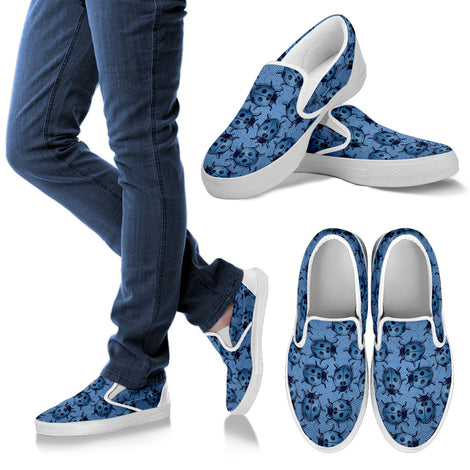 Lady Bug Swirl Slip On Shoes - Blue w/White Trim