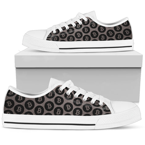 Bitcoin Pattern Low Top Shoes - Gray & Black w/White Trim