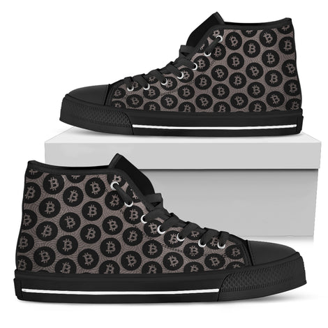 Bitcoin Pattern High Top Shoes - Gray & Black w/Black Trim