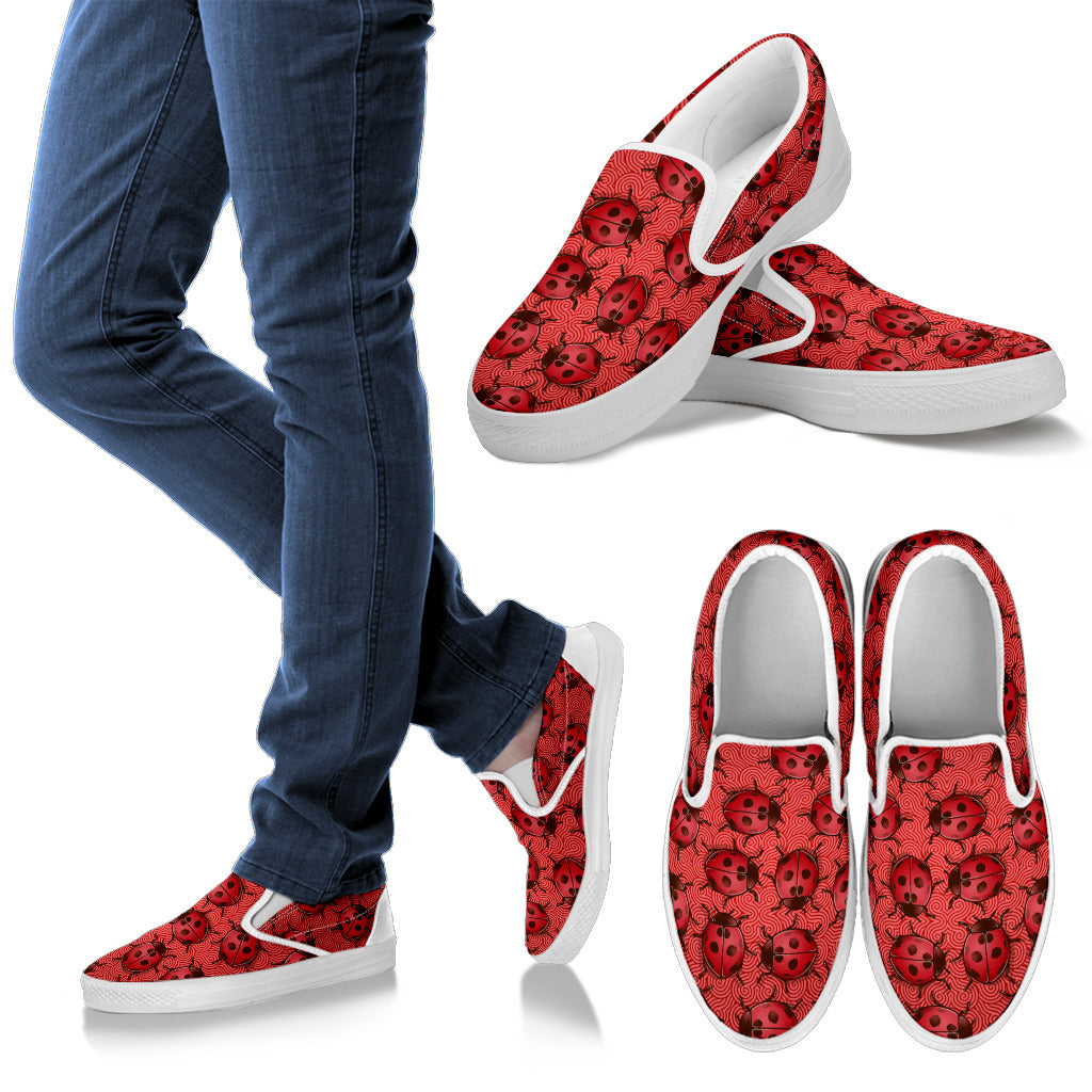 Lady Bug Swirl Slip On Shoes - Red w/ White Trim
