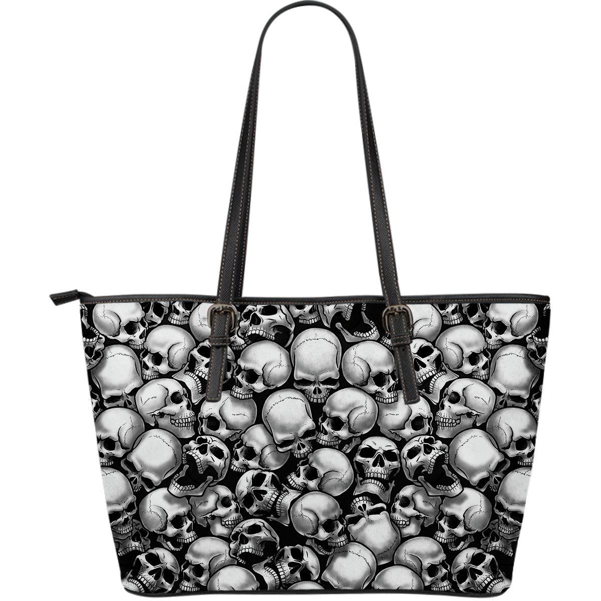 Skull Pile Large Leather Tote Bag - Black & White