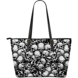 Skull Pile Large Leather Tote Bag - Black & White