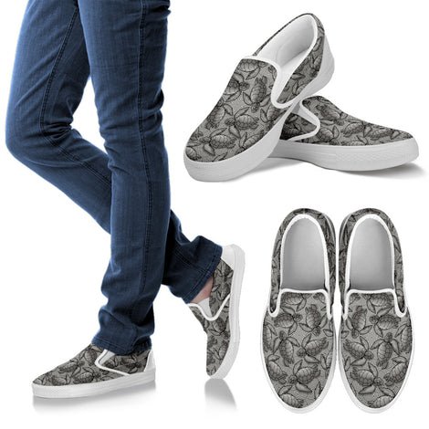 Turtle Swirl Slip On Shoes - Black & White w/White Trim