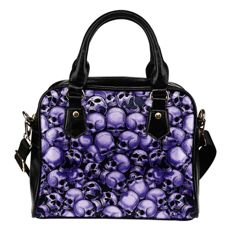 Skull Pile Shoulder Handbag - Purple w/Black Trim