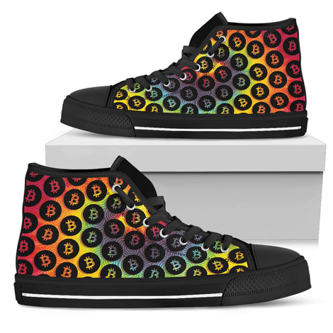 Bitcoin pattern High Top Shoes - Tie Dye & Black w/Black Trim